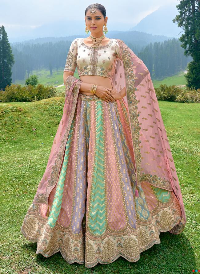 Multi Color Silk Wedding Wear Embroidery Work Lehenga Choli