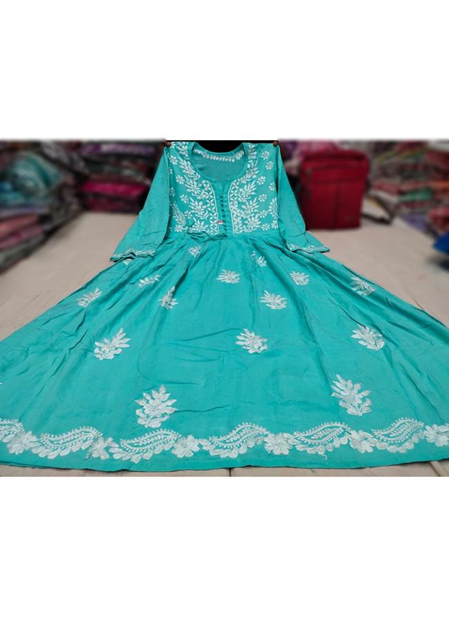 Firozi Pure Rayon Tradional Wear Lucknowi Kurti