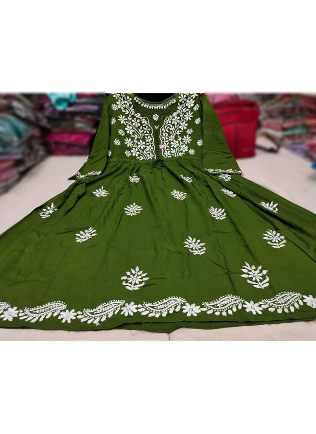 Mahendi Pure Rayon Tradional Wear Lucknowi Kurti