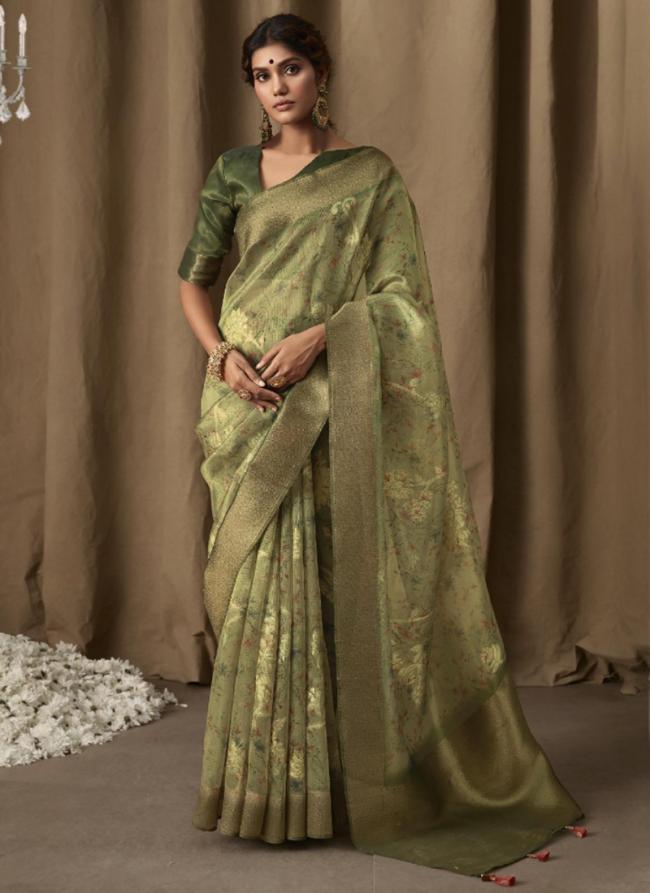 Green Banarasi Silk Party Wear Jacquard Saree