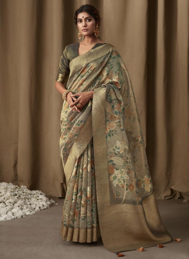 Grey Banarasi Silk Party Wear Jacquard Saree