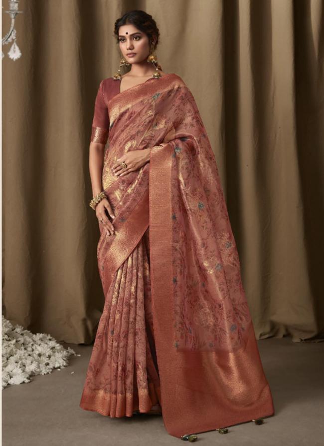 Pink Banarasi Silk Party Wear Jacquard Saree