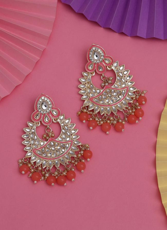 Dark Peach Kundan Meenakari Earrings