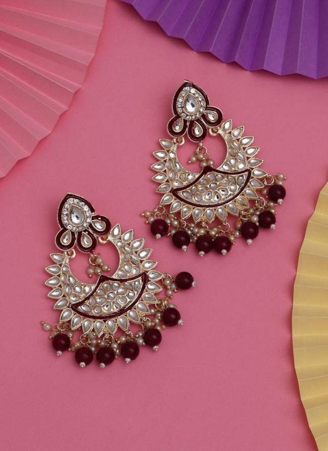 Maroon Kundan Meenakari Earrings