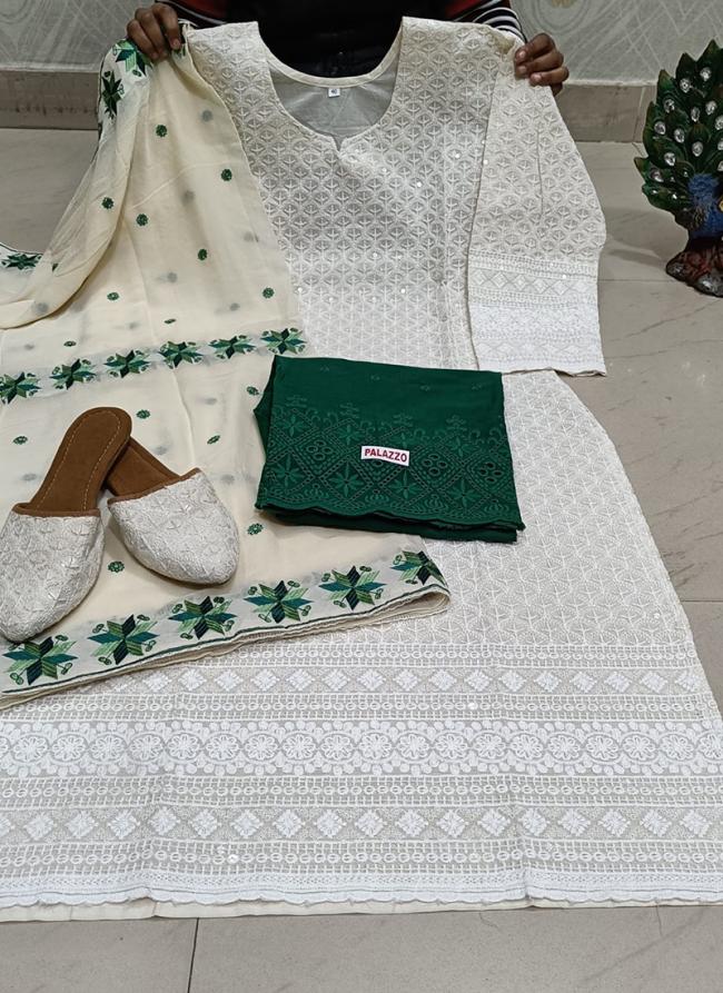 Bottle Green Cambric Cotton Traditional Wear Chikankari Phulkari Suit