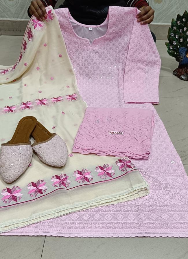 Pink Cambric Cotton Traditional Wear Chikankari Phulkari Suit
