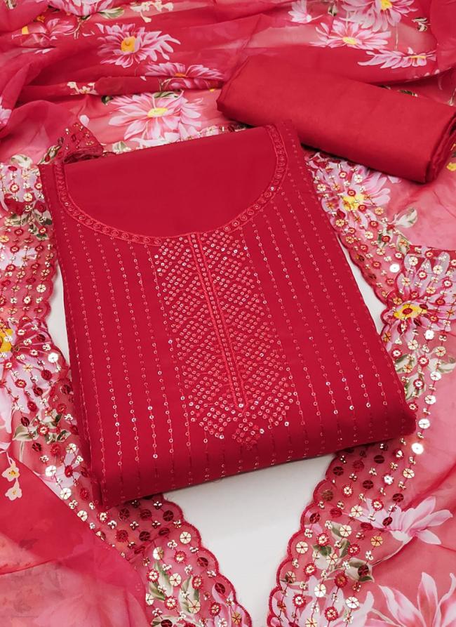 Red Georgette Festival Wear Sequins Work Dress Material