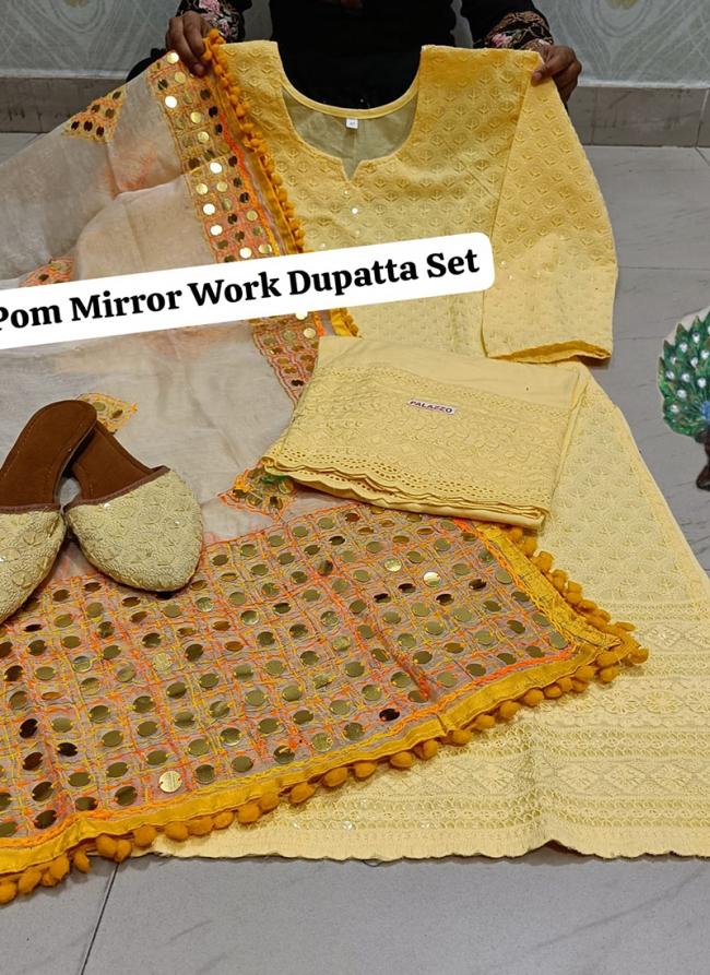 Lemon Cambric Cotton Tradional Wear Chikankari Readymade Salwar Suit