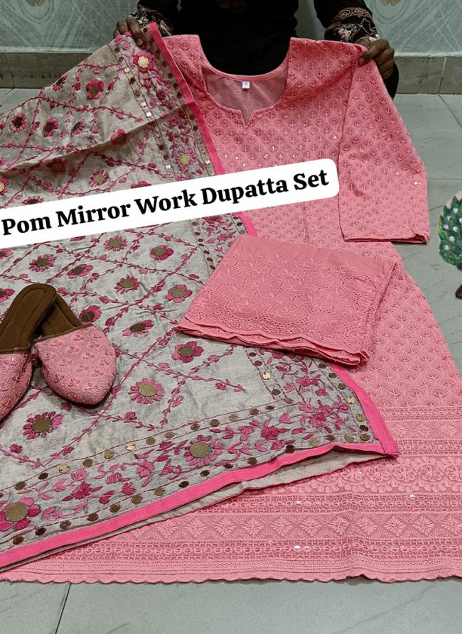 Pink Cambric Cotton Tradional Wear Chikankari Readymade Salwar Suit