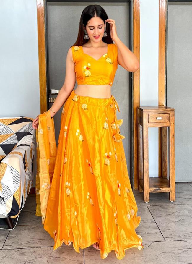 Yellow Organza Silk Party Wear Digital Printed Ready To Wear Lehenga Choli