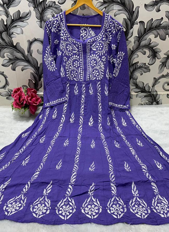Purple Soft Modal Festival Wear Lucknowi Gown