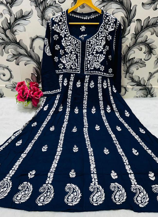 Navy blue Soft Modal Festival Wear Lucknowi Gown