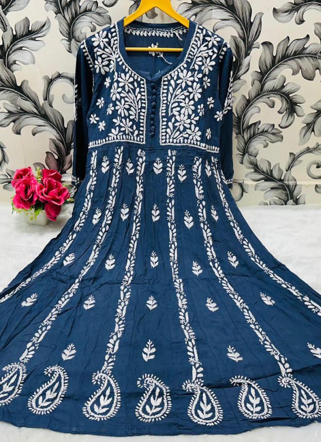 Blue Soft Modal Festival Wear Lucknowi Gown