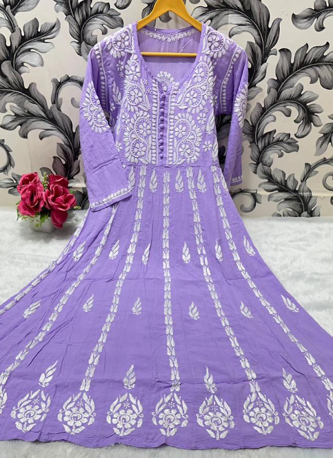 Lilac Soft Modal Festival Wear Lucknowi Gown