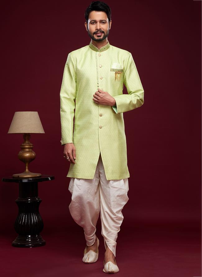 Pista Green Banarasi Jacquard Tradional Wear Weaving Peshawari Indo Western