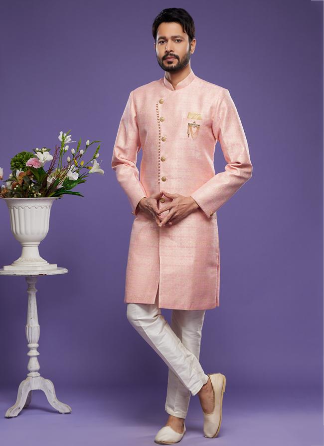 Pink Banarasi Jacquard Festival Wear Weaving Indo Western