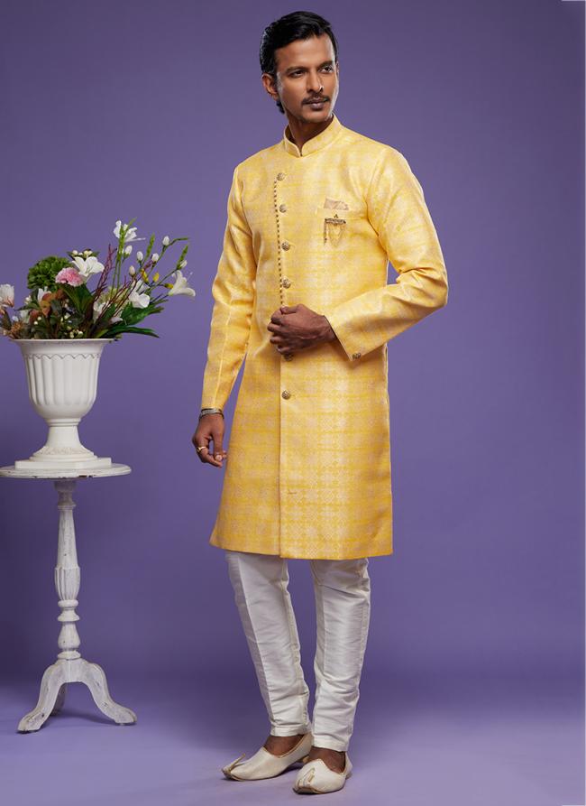 Yellow Banarasi Jacquard Festival Wear Weaving Indo Western