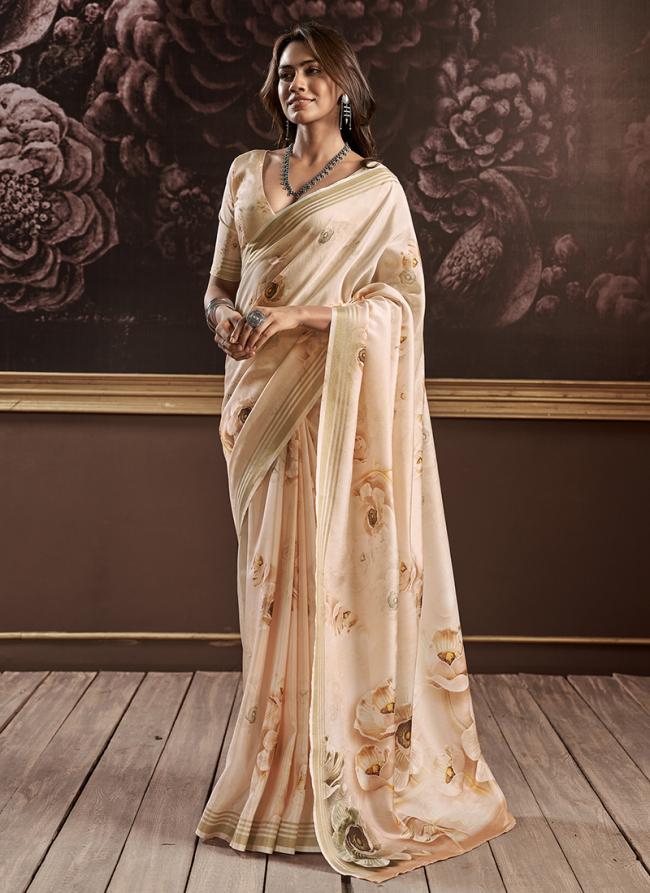 Beige Pure Silk Festival Wear Digital Printed Saree