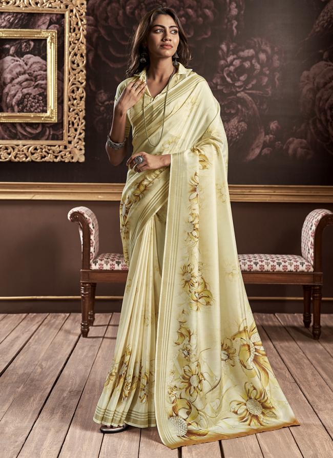 Cream Pure Silk Festival Wear Digital Printed Saree