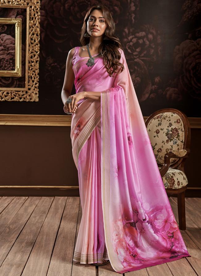 Light Pink Pure Silk Festival Wear Digital Printed Saree