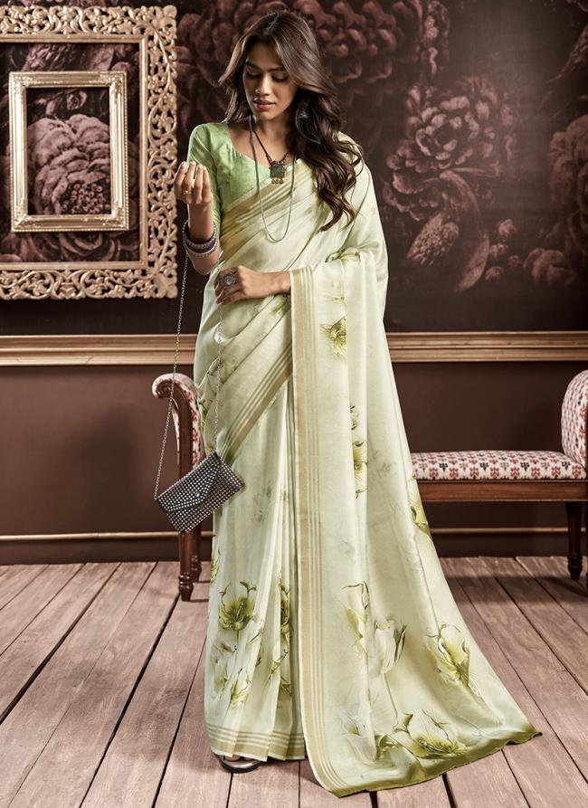 Off White Pure Silk Festival Wear Digital Printed Saree