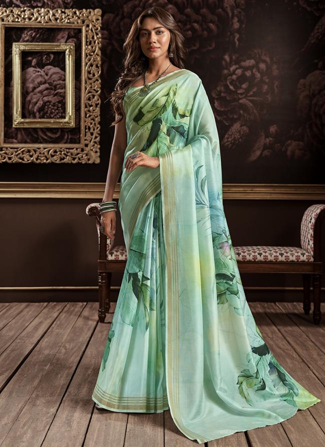 Teal Pure Silk Festival Wear Digital Printed Saree