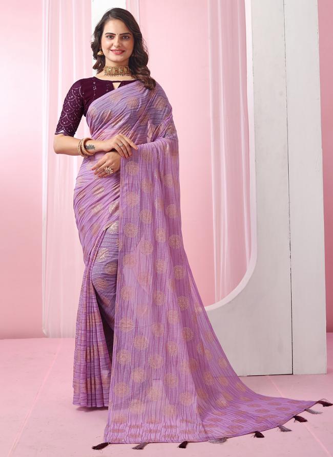 Lilac Georgette Festival Wear Embroidery Work Saree