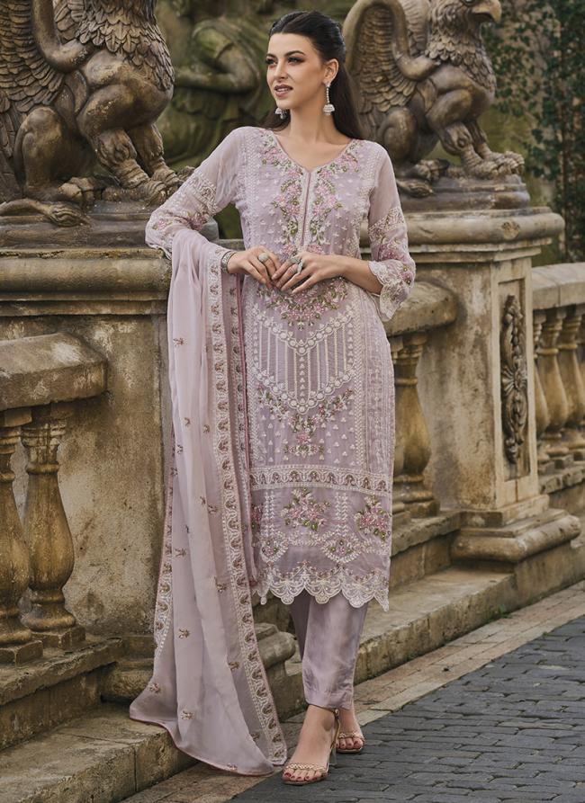 Lilac Soft Organza Party Wear Embroidery Work Readymade Salwar Suit