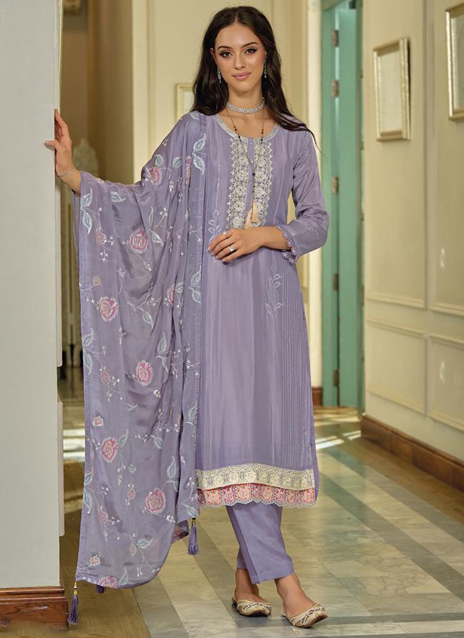 Lilac Premium Silk Party Wear Embroidery Work Readymade Salwar Suit