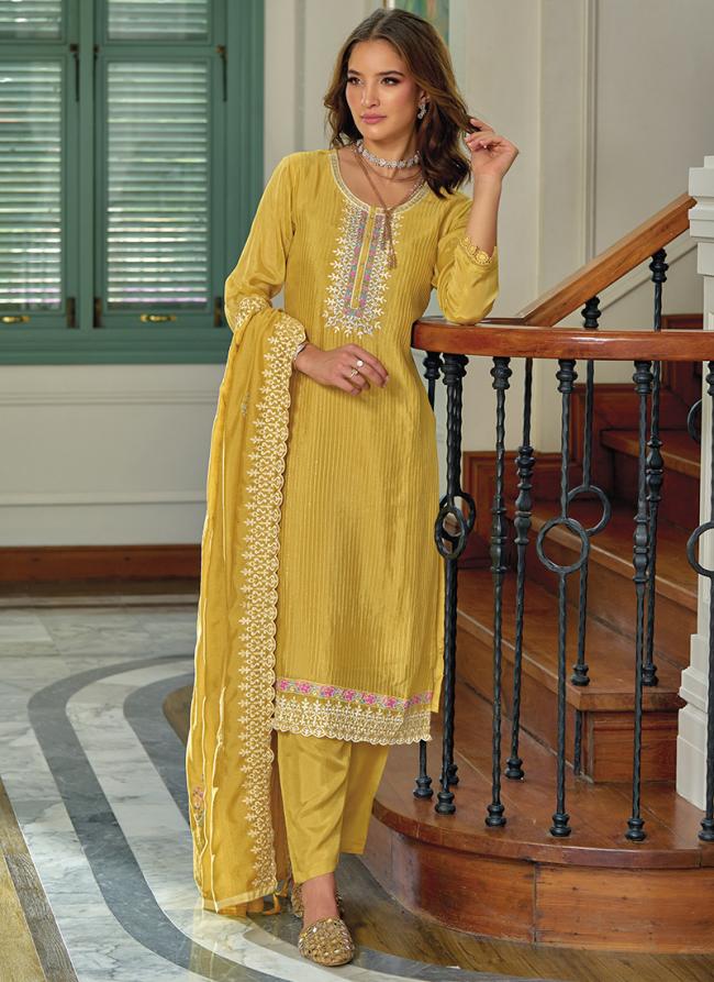 Yellow Premium Silk Party Wear Embroidery Work Readymade Salwar Suit