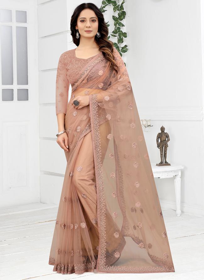 Mouse Net Party Wear Embroidery Work Saree