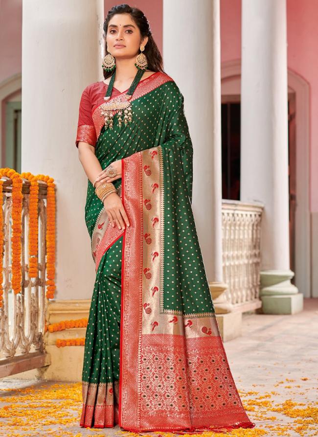 Bottle Green Banarasi Silk Festival Wear Weaving Saree