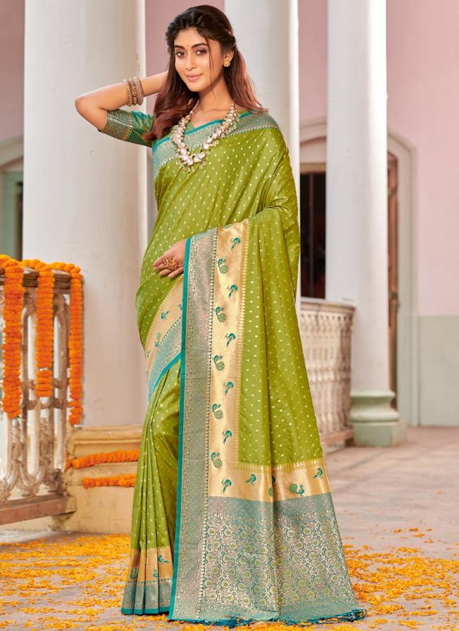 Light Green Banarasi Silk Festival Wear Weaving Saree