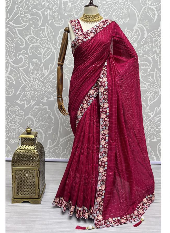 Rani Vichitra Silk Party Wear Sequins Work Saree