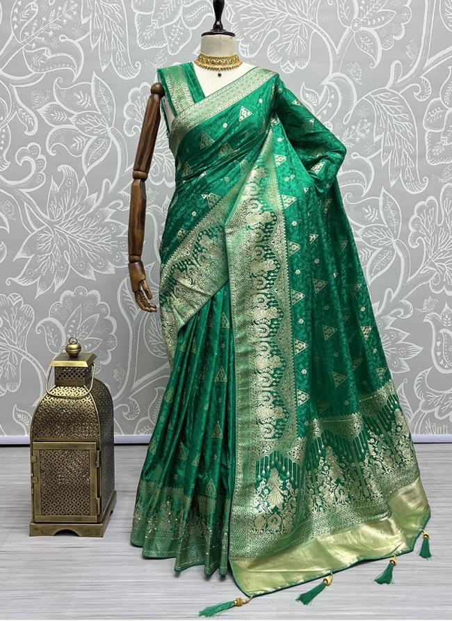 Green Jacquard Satin Wedding Wear Weaving Saree