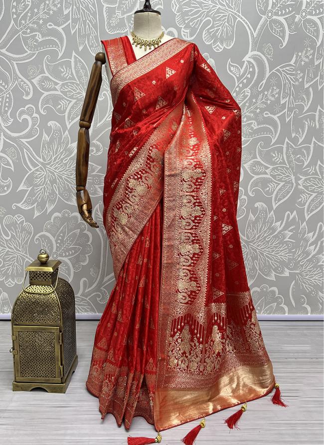 Maroon Jacquard Satin Wedding Wear Weaving Saree