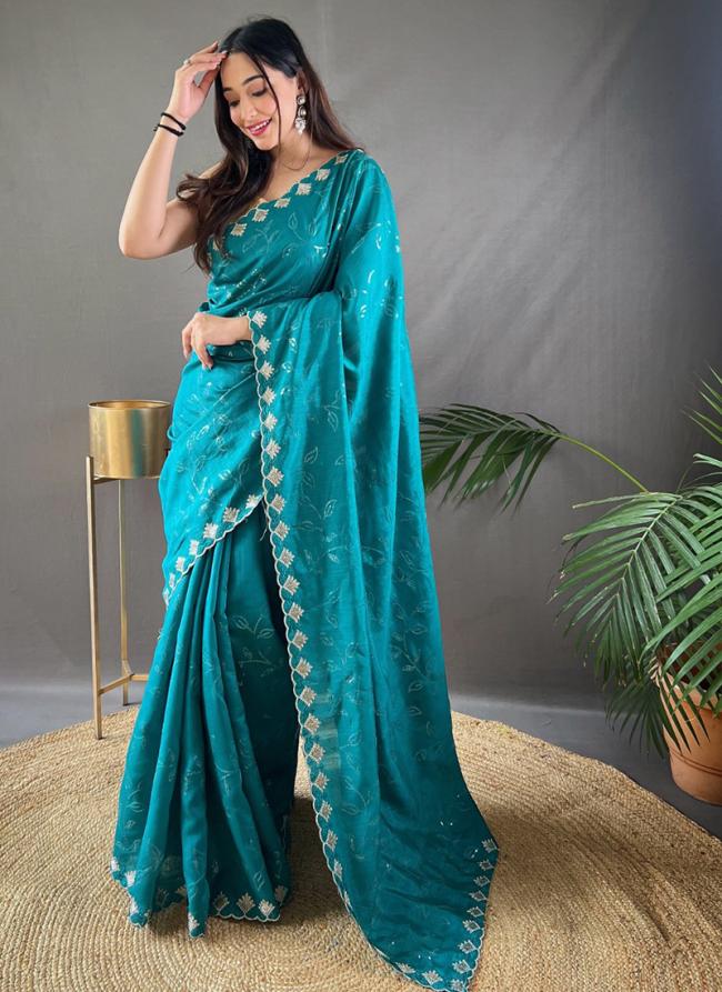 Sky blue Pure Silk Party Wear Border Work Saree