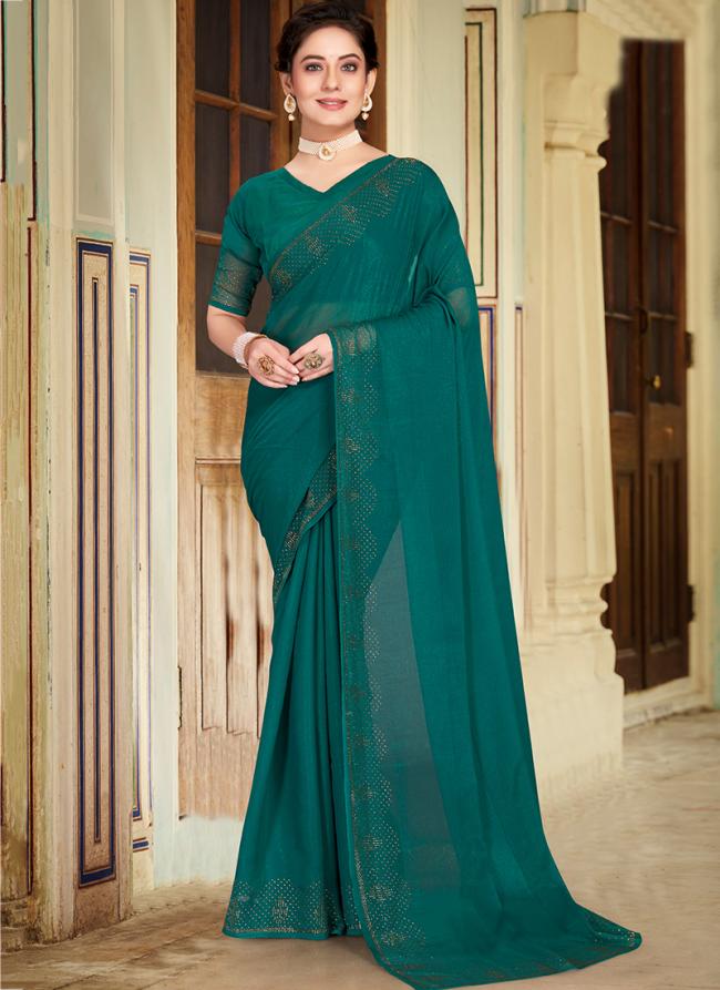 Rama Shimmer Silk Party Wear Swarovski Work Saree