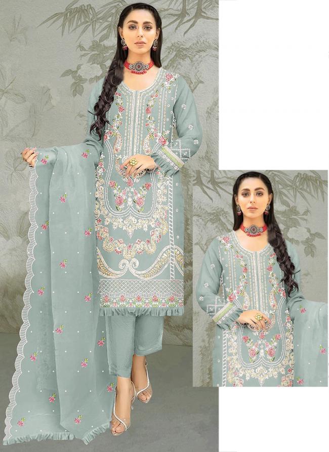 Sky blue Organza Silk Party Wear Embroidery Work Pakistani Suit