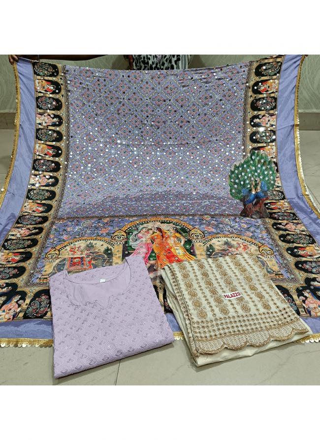 Lilac Cambric Cotton Tradional Wear Chikankari Phulkari Suit