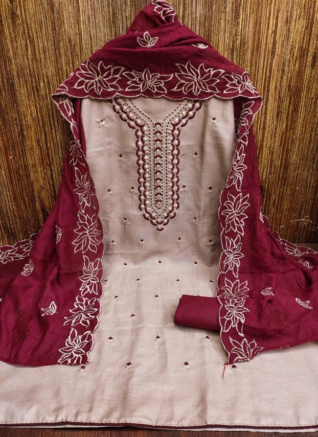 Brown Cotton Festival Wear Embroidery Work Dress Material