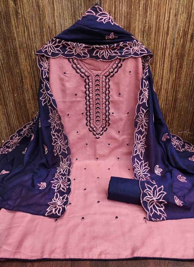 Pink Cotton Festival Wear Embroidery Work Dress Material
