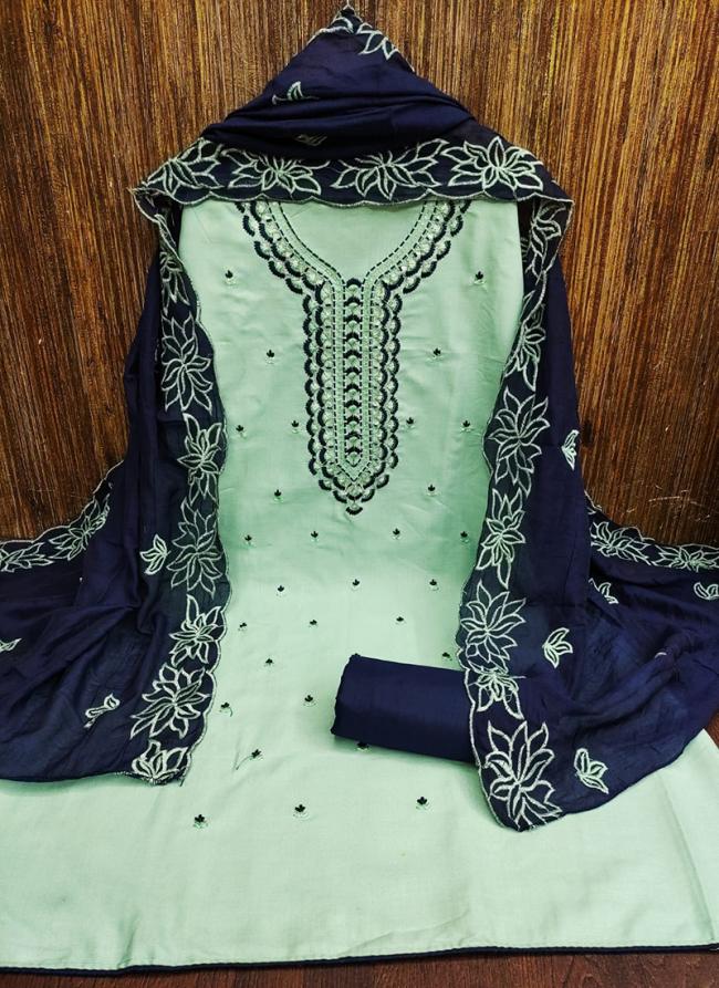 Pista Green Cotton Festival Wear Embroidery Work Dress Material
