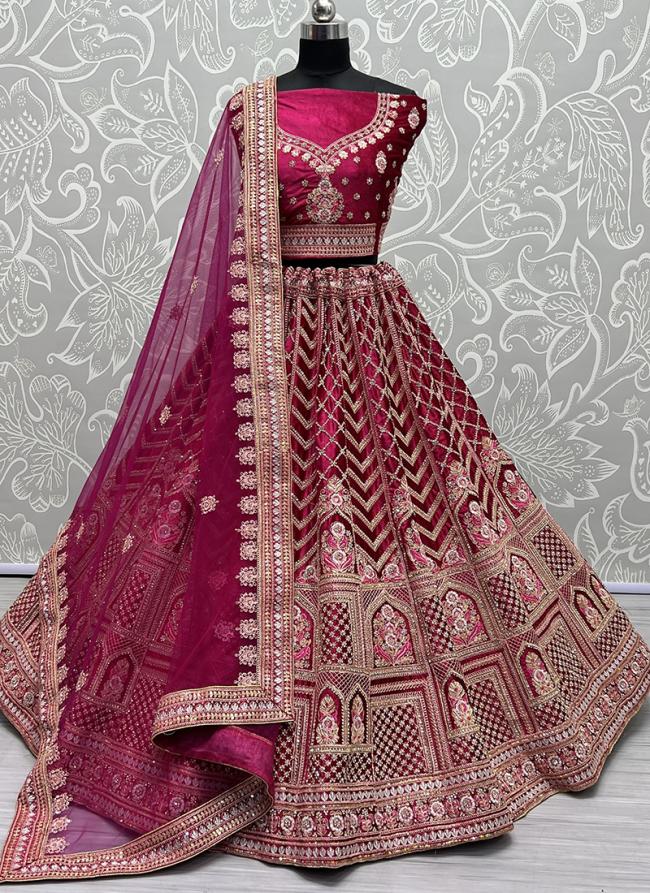 Rani Velvet Wedding Wear Embroidery Work Lehenga Choli