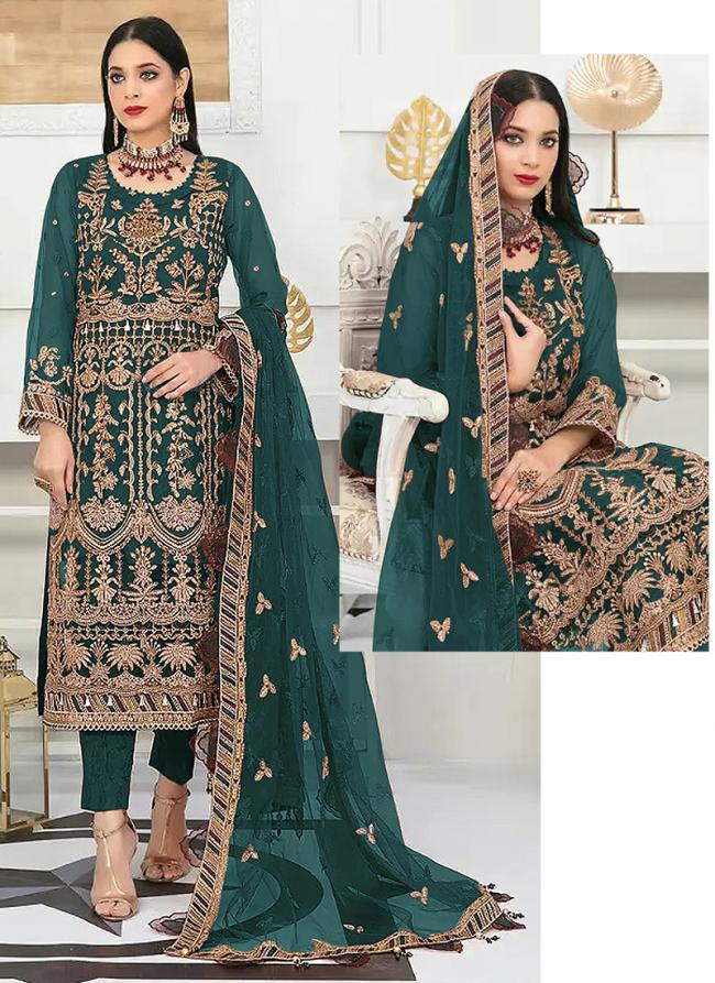 Bottle Green Net Wedding Wear Embroidery Work Pakistani Suit
