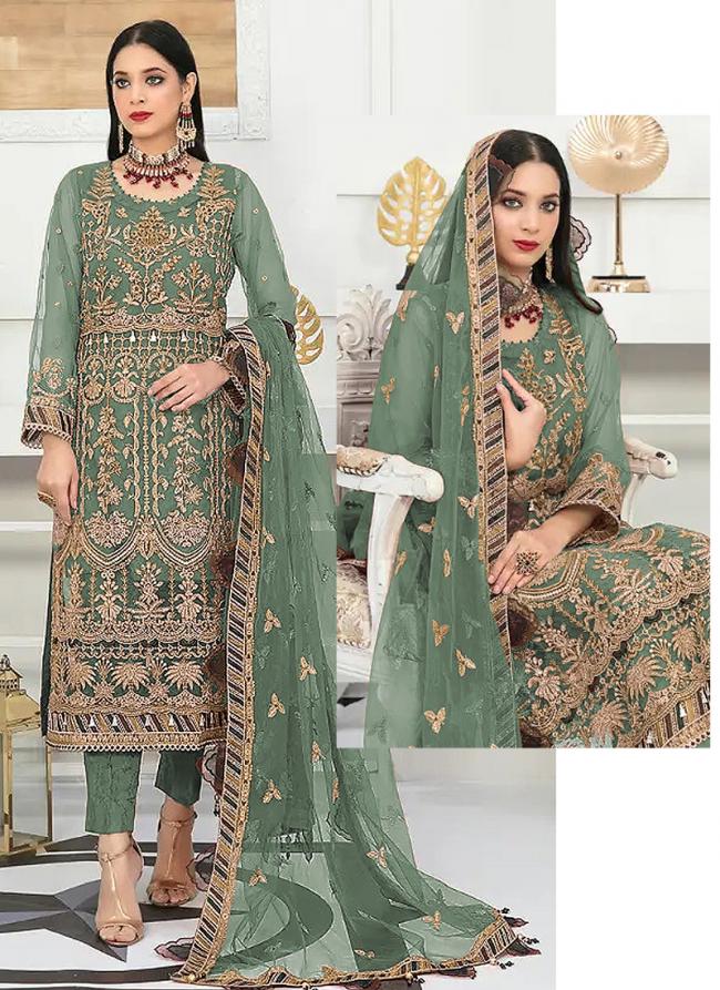 Pista Green Net Wedding Wear Embroidery Work Pakistani Suit