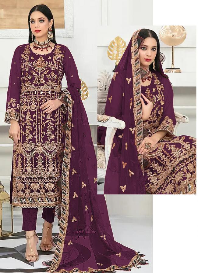 Wine Net Wedding Wear Embroidery Work Pakistani Suit