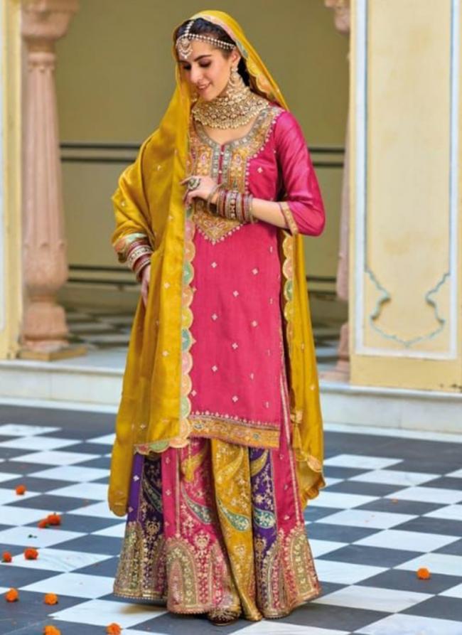 Pink Silk Wedding Wear Embroidery Work Readymade Salwar Suit