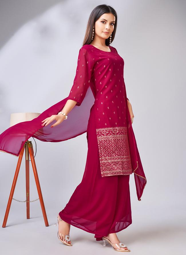 Pink Georgette Festival Wear Schiffli Work Readymade Salwar Suit
