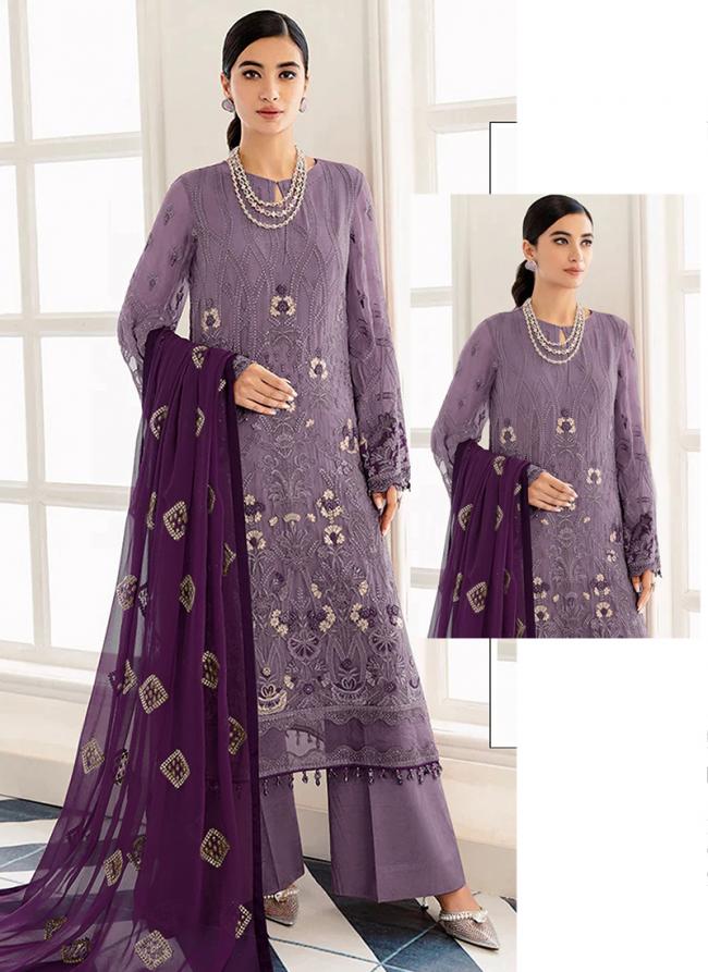 Lavender Faux Georgette Party Wear Embroidery Work Pakistani Suit